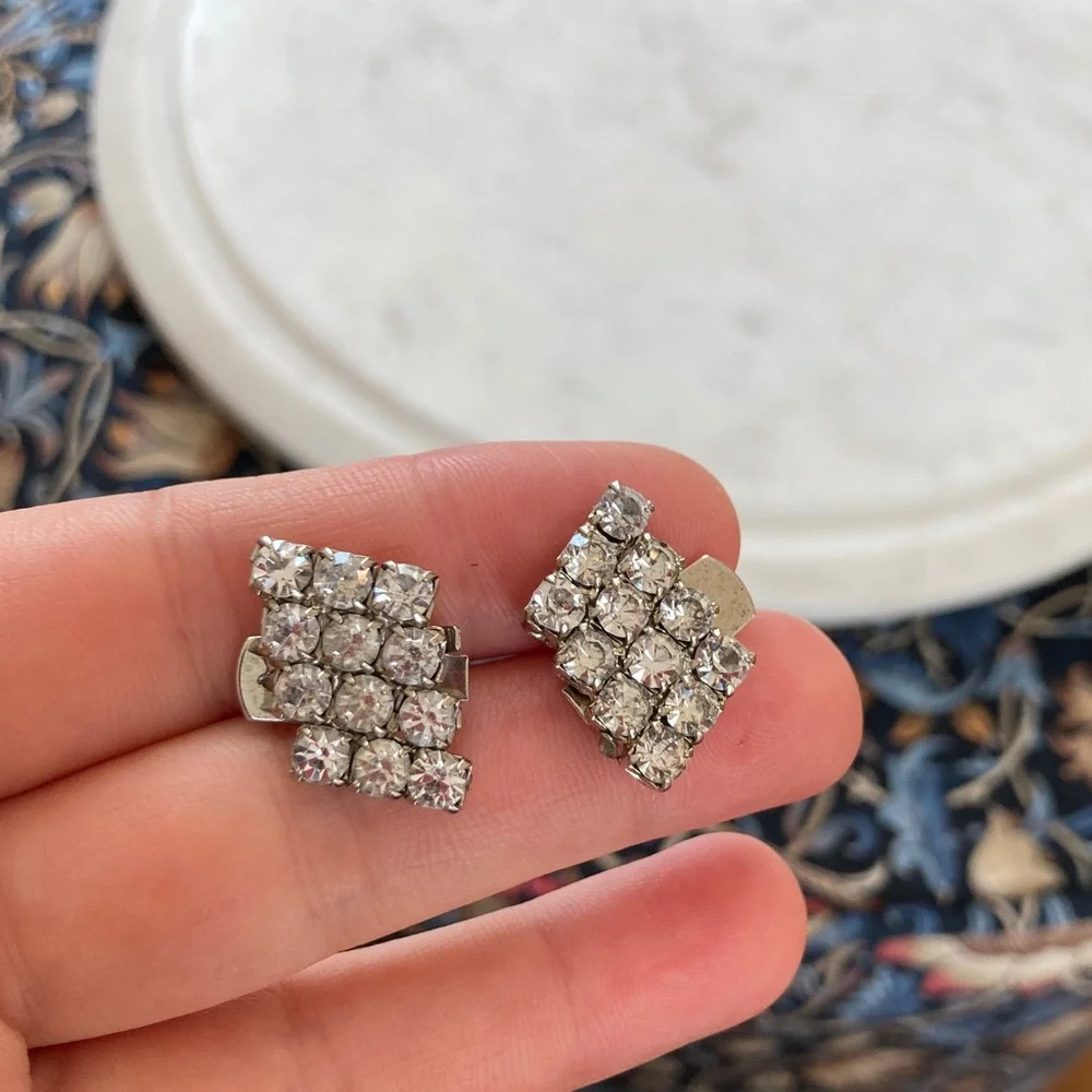 Vintage Bluette Made in France Signed Rhinestone Shoe Clips